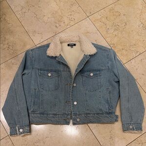 Missguided Blue Denim Jacket with Cream Fleece Collar fully Sherpa lined